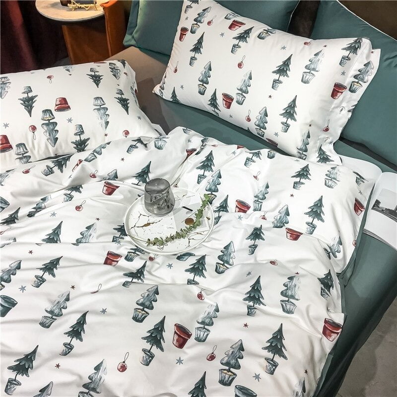 Holiday Cotton Duvet Set  Egyptian Cotton Christmas Tree Pattern - Detailed view