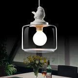 Bird Glass Pendant Light  White Stone Contemporary Design - Product showcase