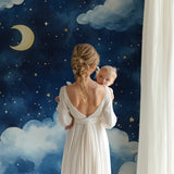Night sky mural with bunny and stars making a cozy reading nook