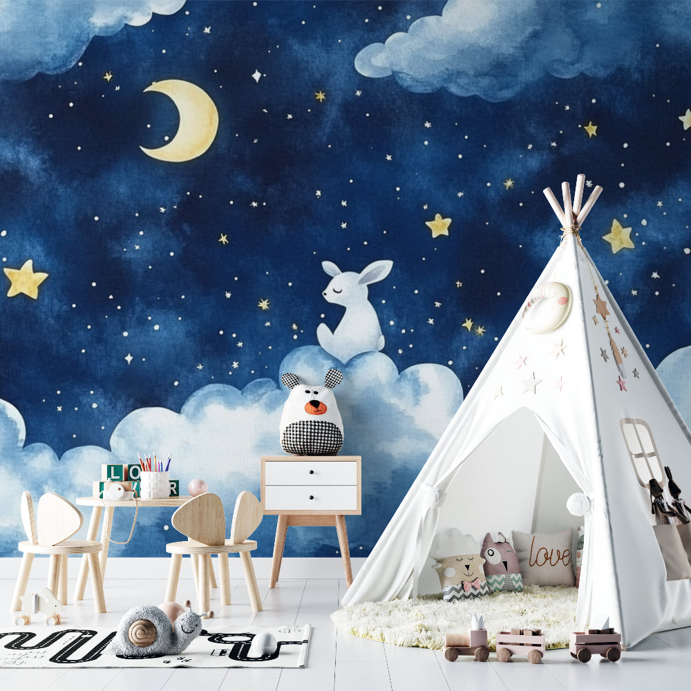 Bunny wallpaper design enhancing a peaceful playroom space