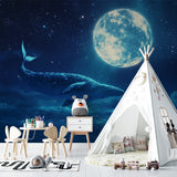 Dreamy whale mural in children's bedroom creating magical atmosphere