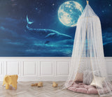 Marine night sky mural in reading nook showing detail of stars