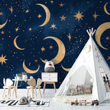 Celestial wallpaper creating a peaceful atmosphere in a master bedroom