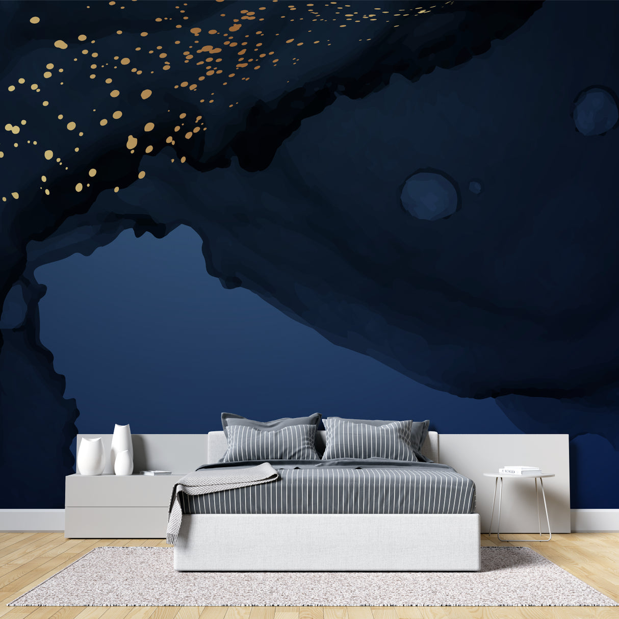 Modern gold accent wall mural making a statement in a dining room