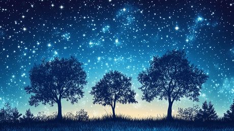 Night sky and forest design file showing intricate star patterns and tree silhouettes