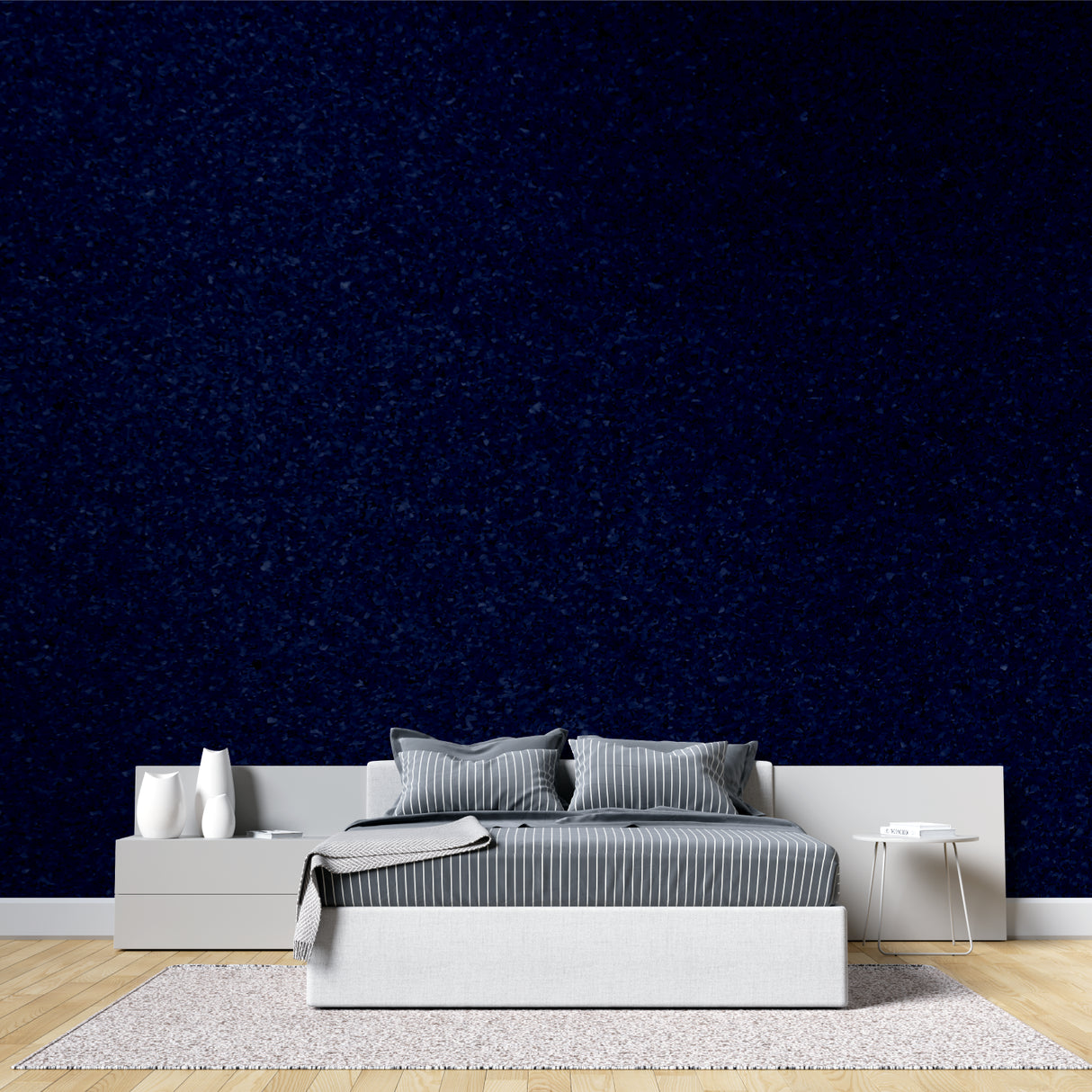 Glitter star wallpaper featured in a teen's bedroom with fairy lights