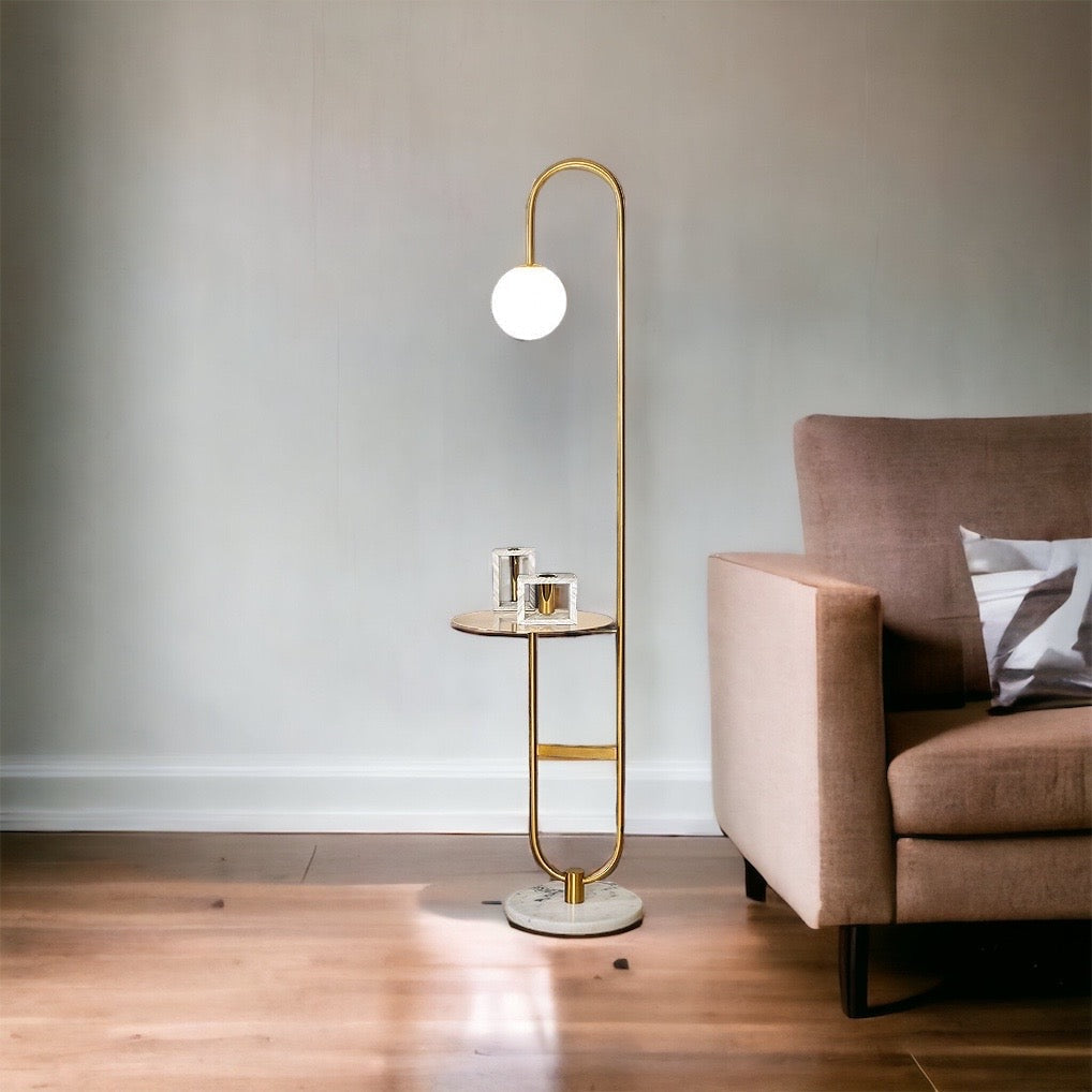 Modern Floor Lamp with Table  Brass and Marble Design - Detailed view