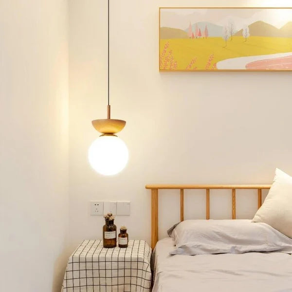 Nordic Pendant Light  Wood and Glass Semi-Dome Design - Product detail 4