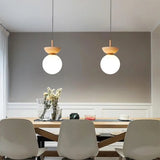 Nordic Pendant Light  Wood and Glass Semi-Dome Design - Detailed view