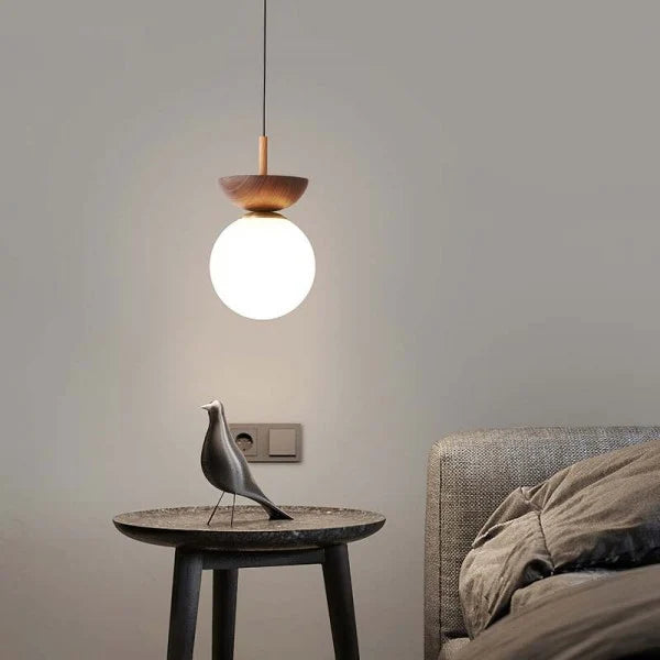Nordic Pendant Light  Wood and Glass Semi-Dome Design - Product example