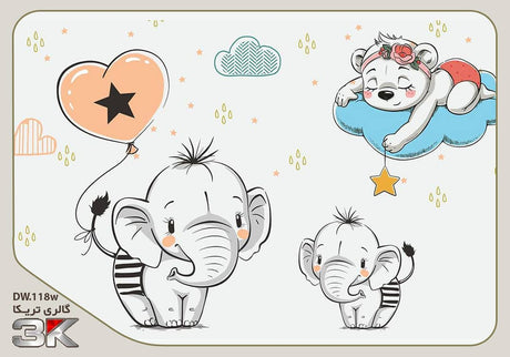 Elephant and bear cloud design file showing full pattern with soft colors and sweet character details