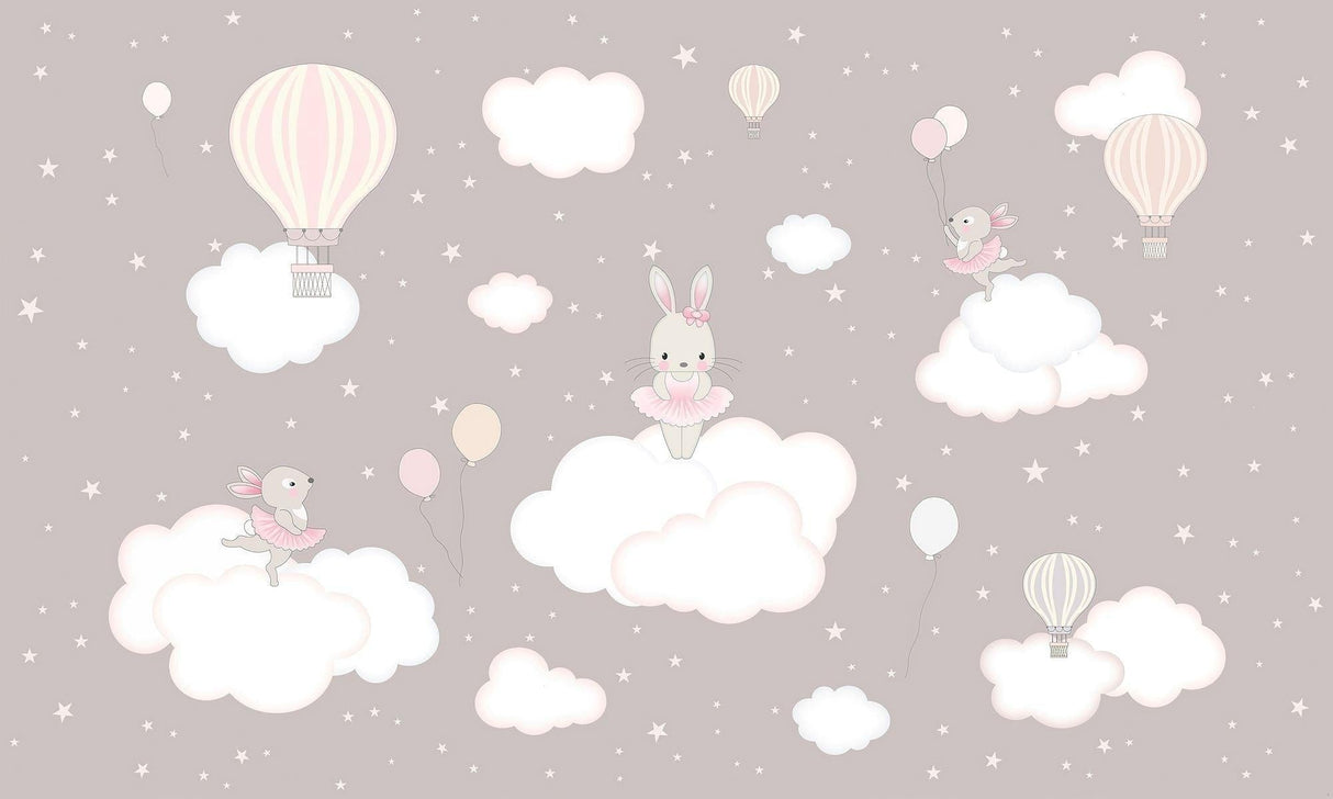Dancing Bunnies and Hot Air Balloons wallpaper design file showing full pattern detail