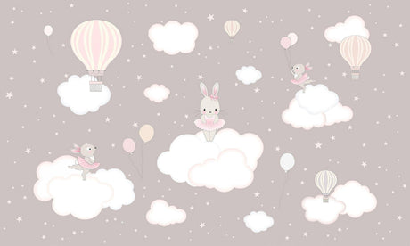 Dancing Bunnies and Hot Air Balloons wallpaper design file showing full pattern detail