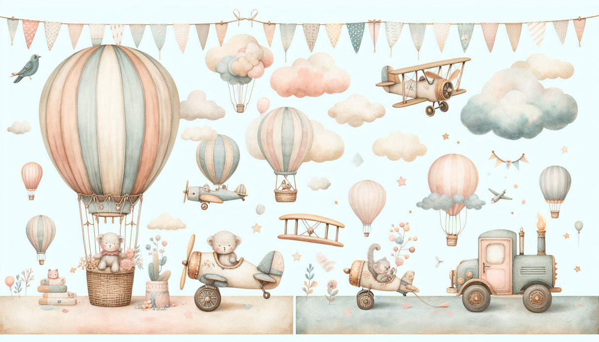 Hot air balloon and teddy bears design file showing full pattern detail