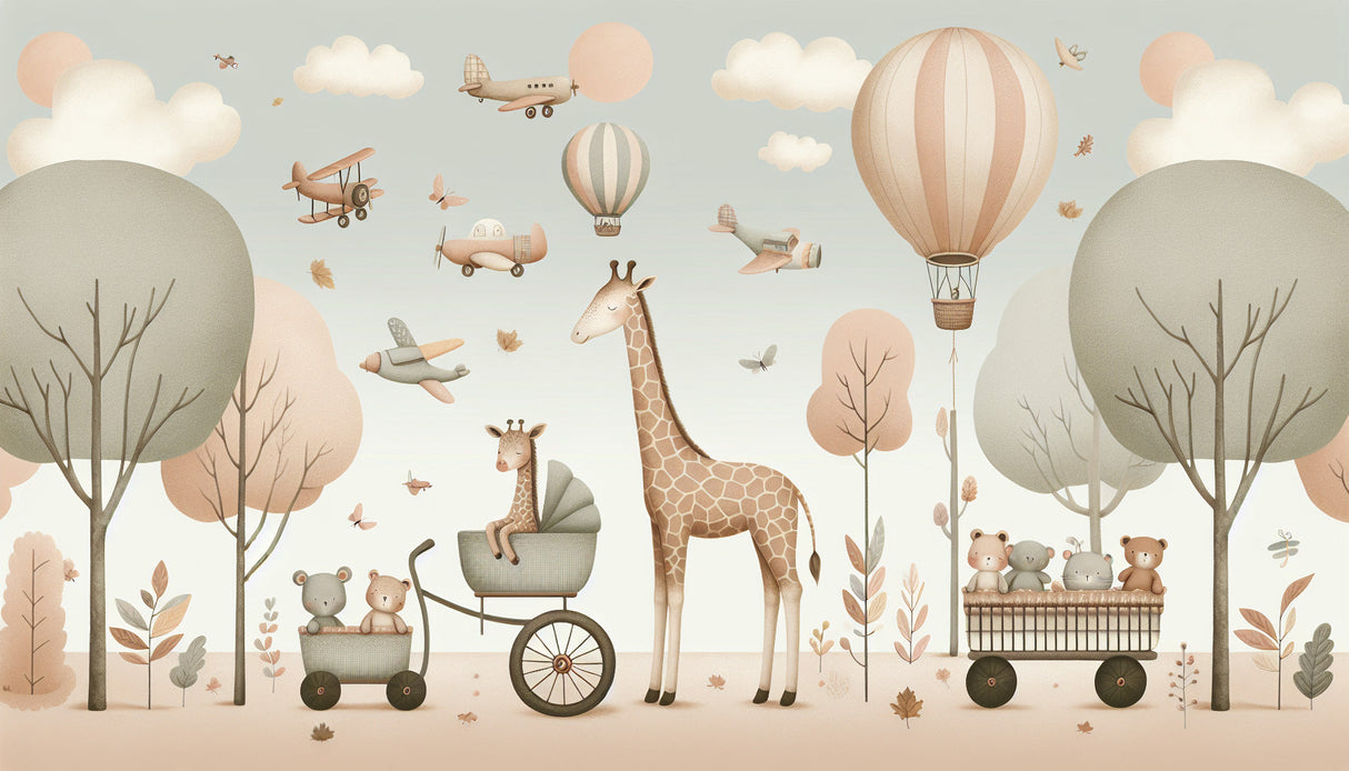 Safari Adventure design file featuring gentle animals and dreamy hot air balloons in soft natural colors