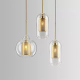 Modern Glass Pendant Light  Gold Mesh Iron Shade - Detailed view