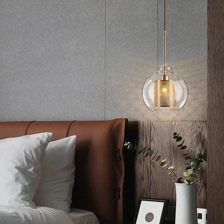Modern Glass Pendant Light  Gold Mesh Iron Shade - Product detail 4