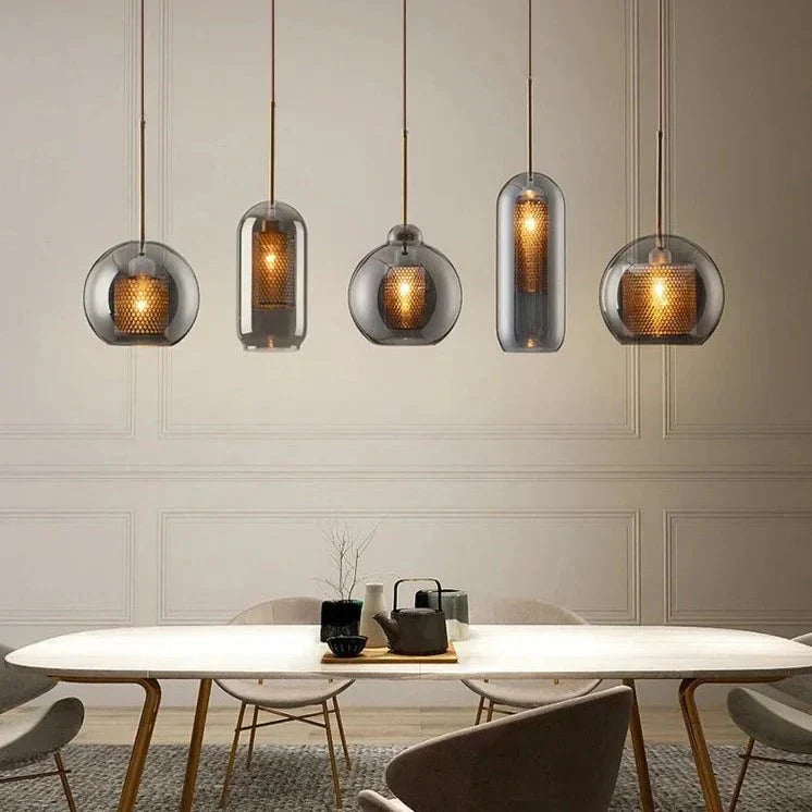 Modern Glass Pendant Light  Gold Mesh Iron Shade - Product detail 5