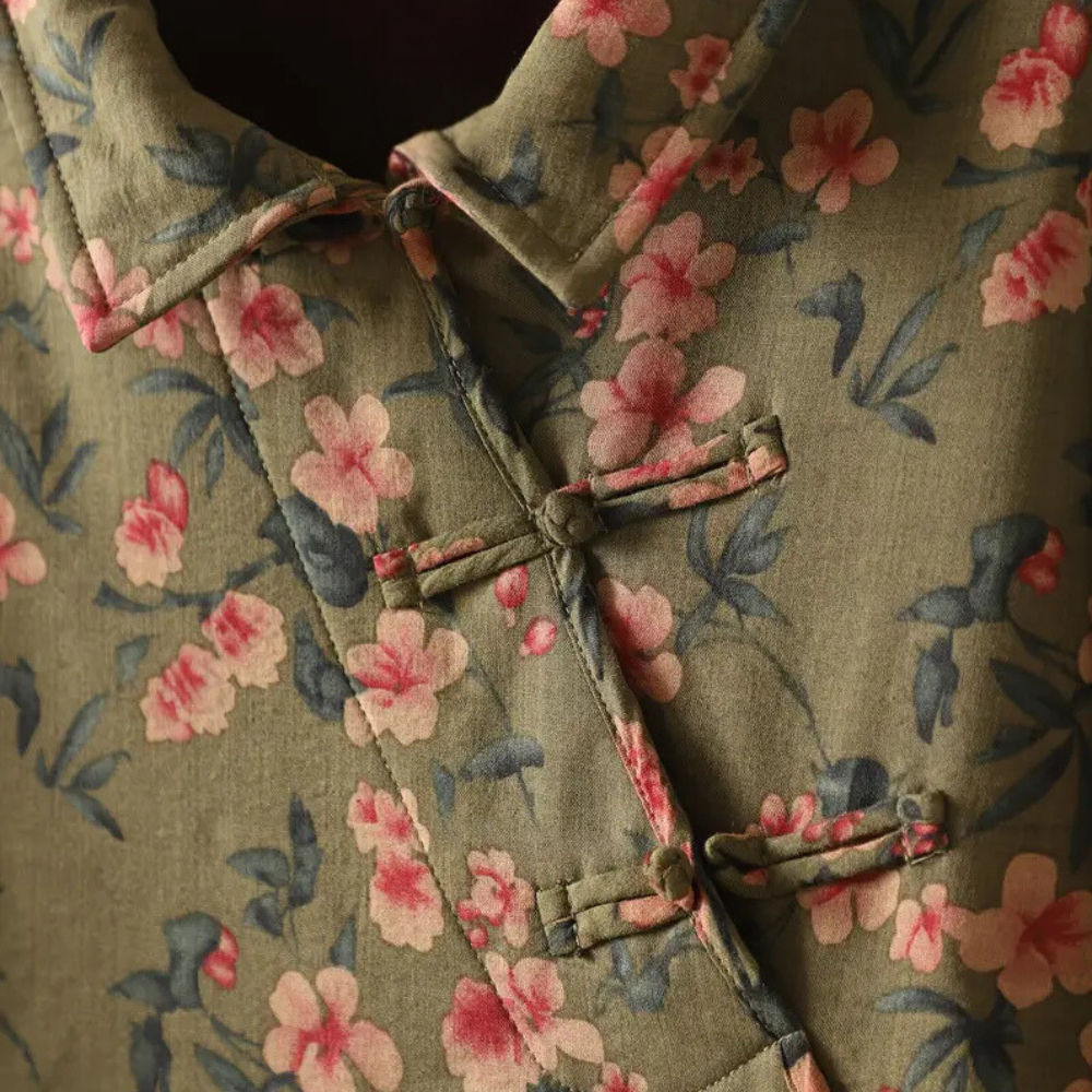 Floral Cotton Blouse  Olive Green Botanical Print - Product example