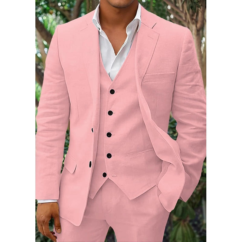 Linen Three Piece Suit  Light Blue Summer Formal Wear - Product detail 12