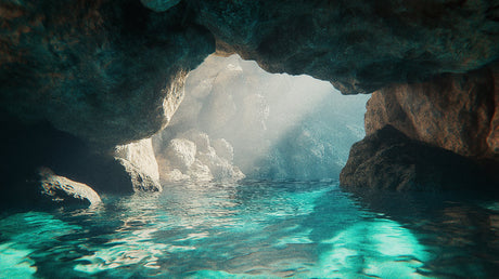 Ocean cave wallpaper design file showing detailed turquoise waters and limestone textures