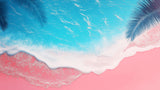 Aerial beach view wallpaper design file showing turquoise waves meeting golden sand