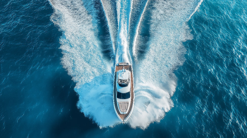 Ocean yacht wake design file showing detailed aerial water pattern and foam textures