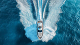 Ocean yacht wake design file showing detailed aerial water pattern and foam textures