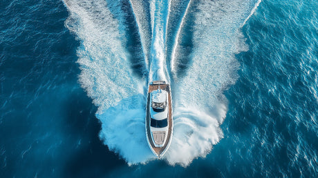 Ocean yacht wake design file showing detailed aerial water pattern and foam textures