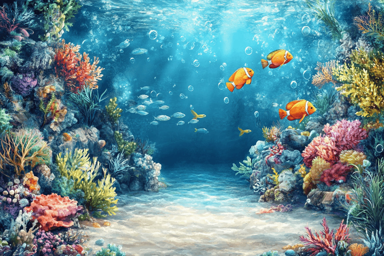 Coral reef and clownfish design file showing intricate pattern detail and rich colors
