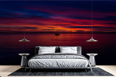 Ocean sunset wallpaper design file showing detailed red and blue gradient pattern with silhouetted sailboat