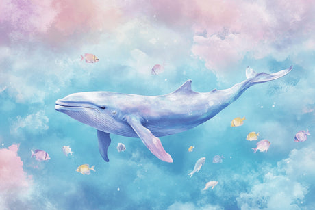 Ocean wallpaper design file showing detailed whale and fish pattern in watercolor style