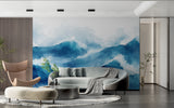 Ocean mural wallpaper making statement in minimalist dining room