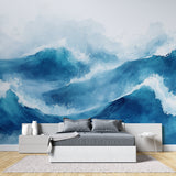 Watercolor wave wallpaper transforming home office space