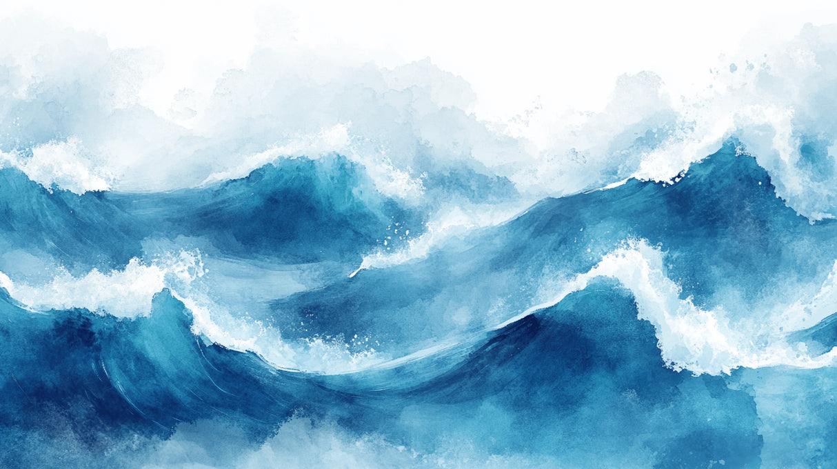 Ocean wave wallpaper design file showing detailed watercolor pattern and rich blue tones