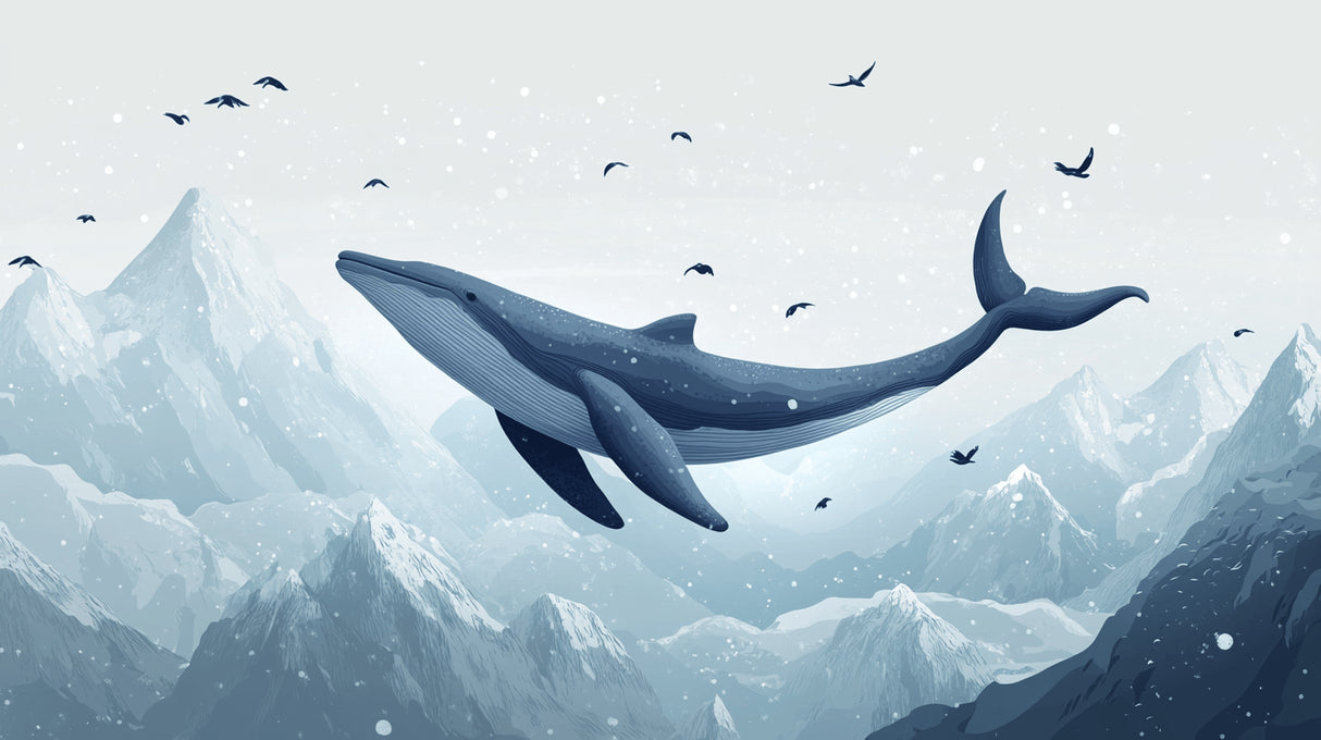 Design file showing detailed whale pattern with mountain peaks and snowflakes