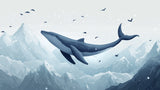 Design file showing detailed whale pattern with mountain peaks and snowflakes