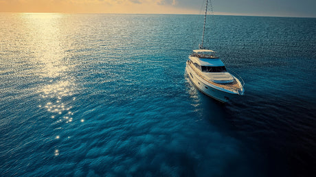 Ocean wallpaper design file showing detailed yacht silhouette against golden sunset waters