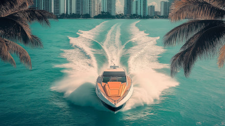 Luxury yacht Caribbean waters wallpaper design file showing detailed turquoise ocean and wake patterns