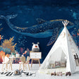 Ocean Mural Wallpaper creating a dreamy underwater atmosphere in a modern kids bedroom