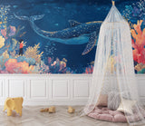 Whale and Coral Wallpaper transforming a bathroom into an underwater paradise