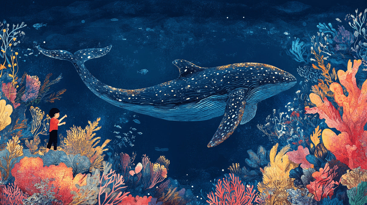High-resolution design file of Magical Whale and Coral Adventure pattern