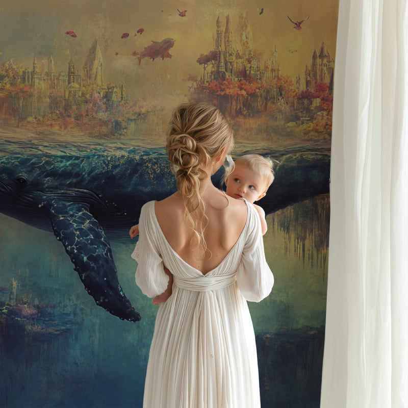 Magical underwater scene wallpaper making a statement in a cozy reading corner
