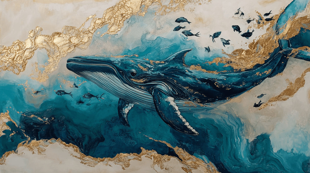 Ocean Whale Mural design file showing detailed turquoise waters and golden accents pattern
