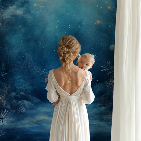 Deep sea wallpaper in cozy nursery with soft lighting showing mystical ocean scene