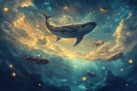 Mystical whales and starlit sea design file showing intricate pattern details and rich colors