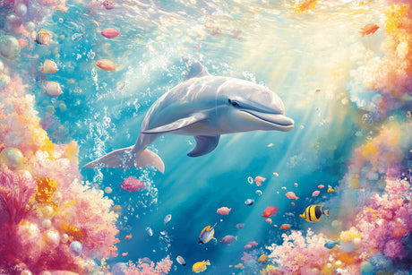 Design file of underwater dolphin wallpaper showing detailed coral and marine life pattern