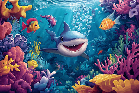Design file showing detailed underwater scene with shark and coral reef pattern