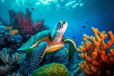 Sea turtle and coral reef design file showing intricate details and true colors