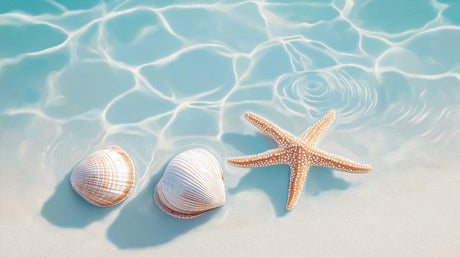 Seashells and starfish underwater design file showing detailed turquoise water patterns